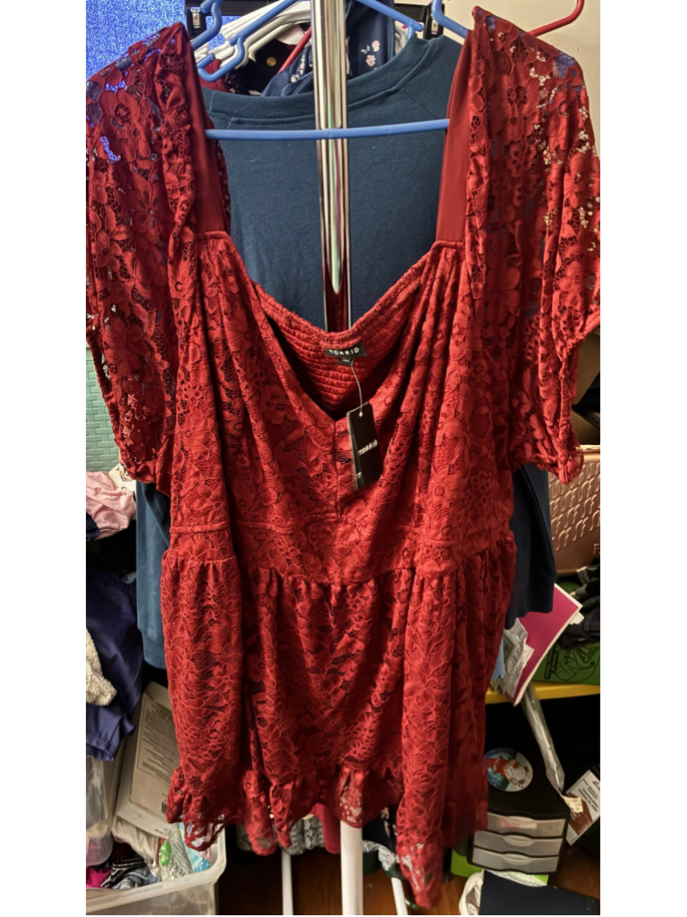 Torrid Women's Plus Size 2X Red Lace Peplum Blouse
